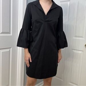 MONICA NERA Shirt Dress Tunic Black Minimalist Academia Tie Sleeve Size Small